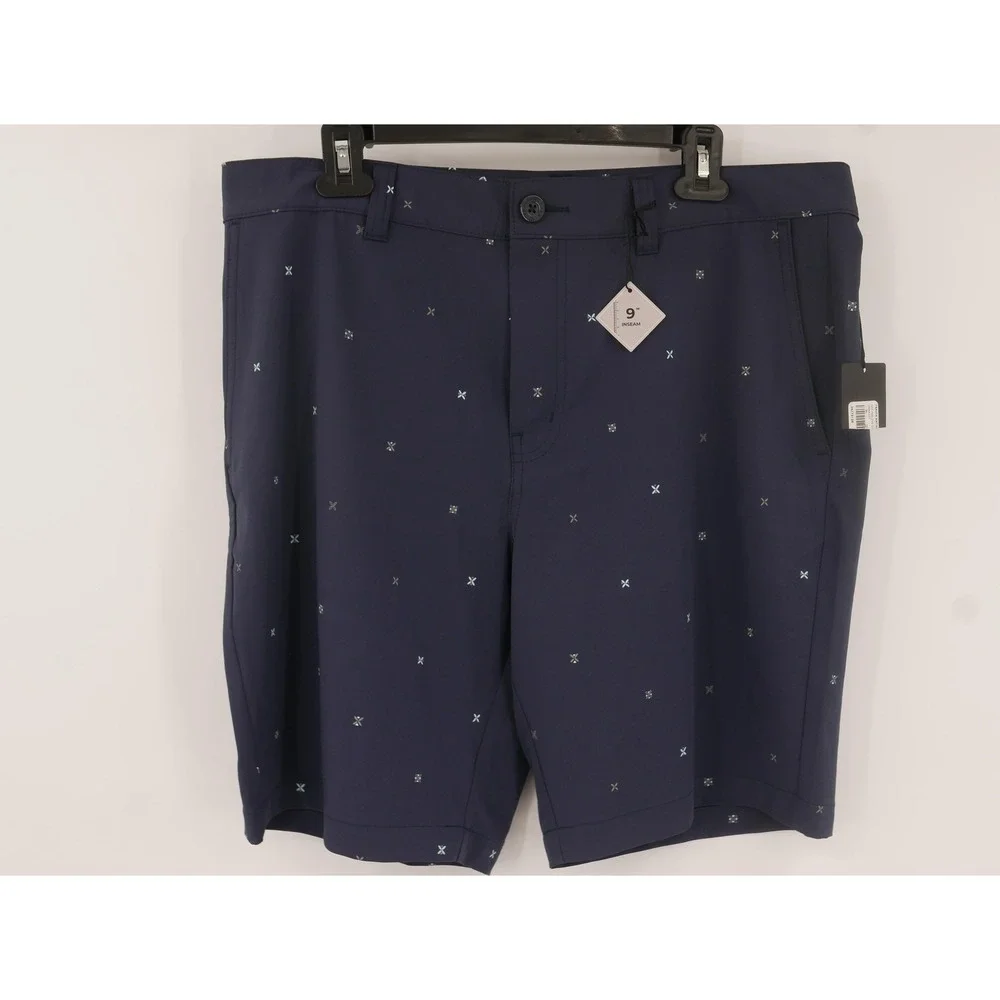Travis Mathew Shorts Mens 36 Blue Micro Geo Print Stretch Golf Chino Casual